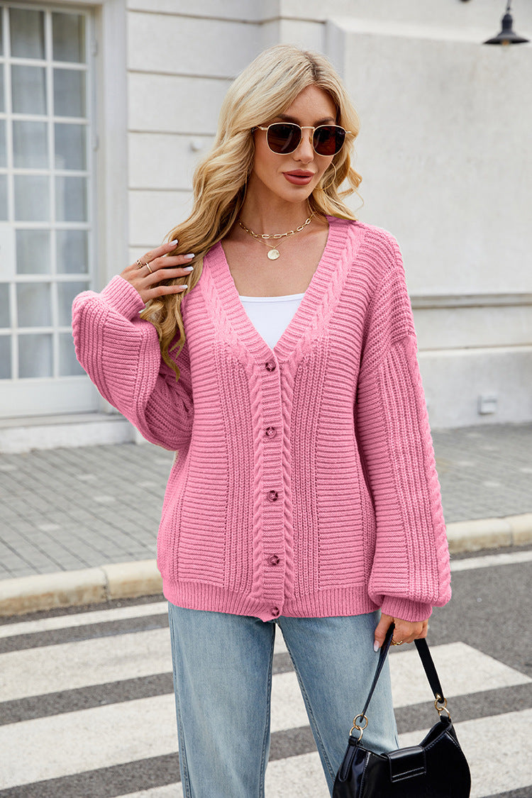 Button Up V-Neck Sweater Cardigan