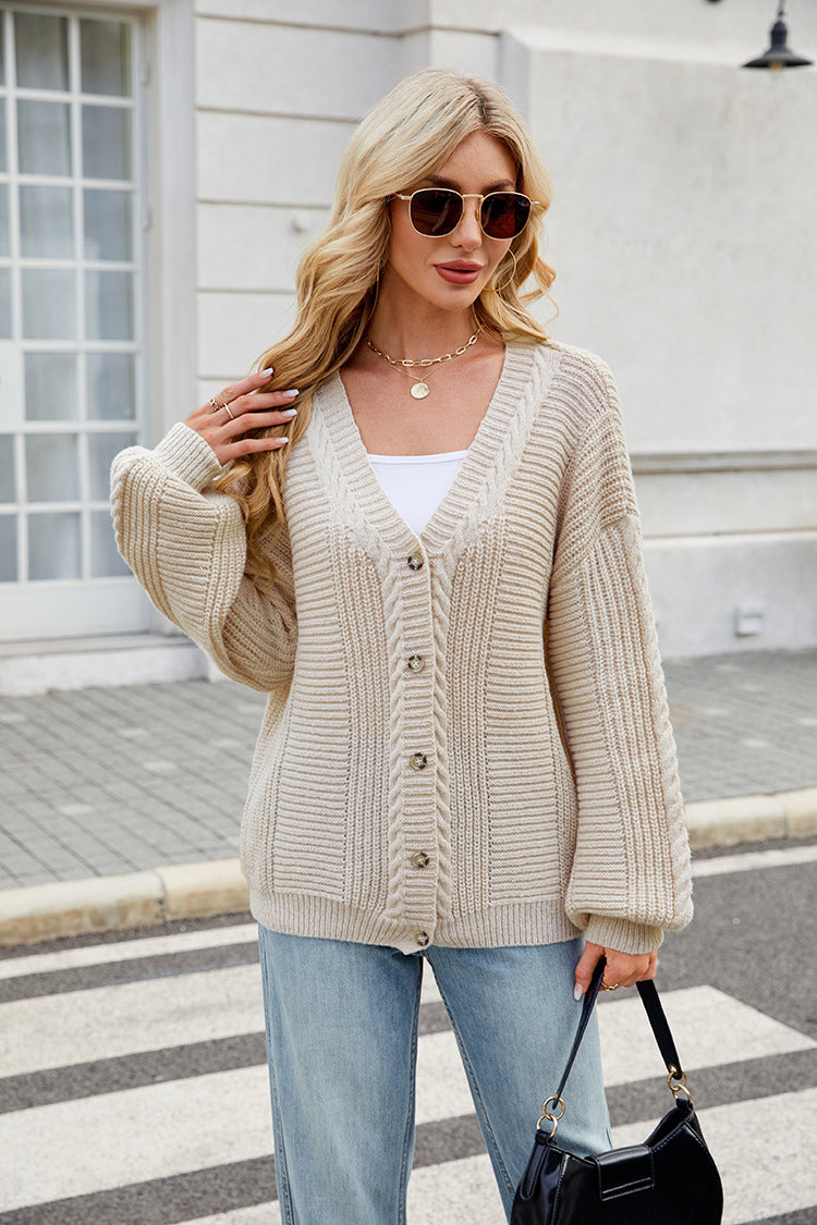 Button Up V-Neck Sweater Cardigan
