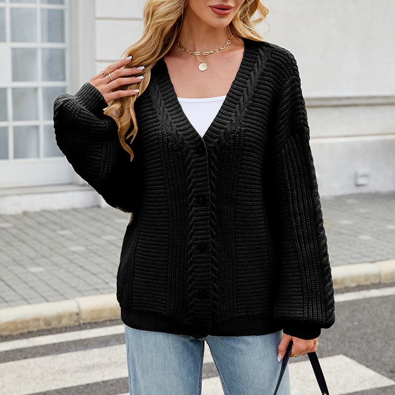 Button Up V-Neck Sweater Cardigan