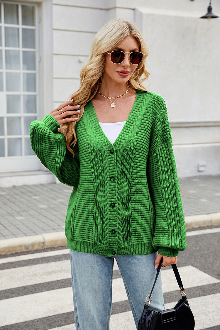 Button Up V-Neck Sweater Cardigan
