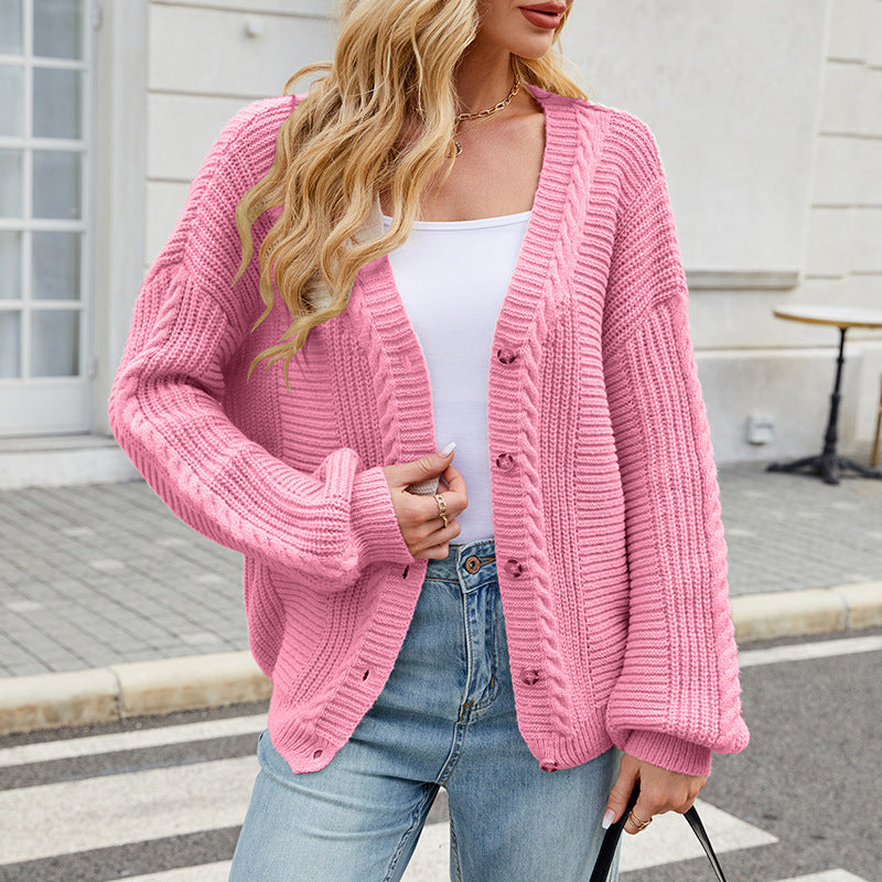 Button Up V-Neck Sweater Cardigan