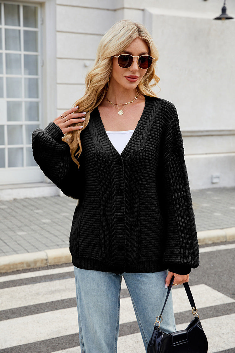 Button Up V-Neck Sweater Cardigan